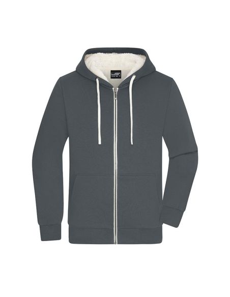 Sweatshirt à capuche hommme Zippé Doublé sherpa gris foncé