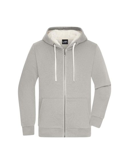 Sweatshirt à capuche hommme Zippé Doublé sherpa gris clair