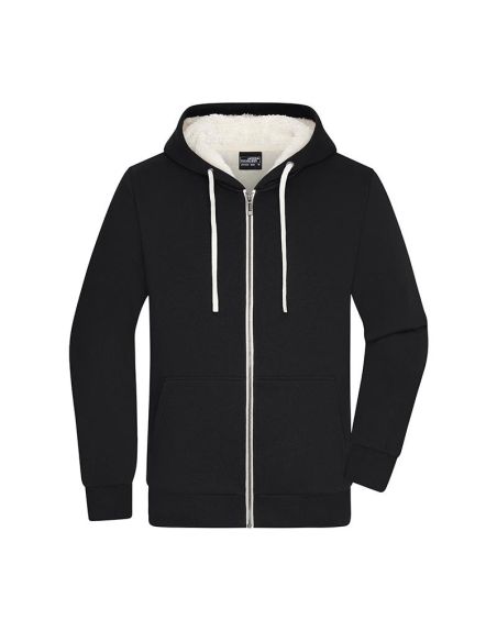 Sweatshirt à capuche hommme Zippé Doublé sherpa noir