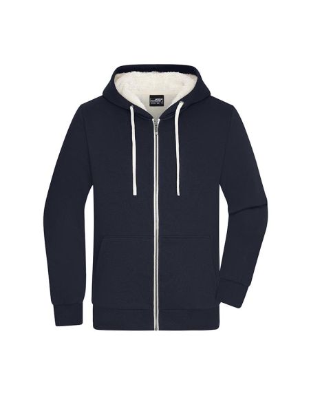 Sweatshirt à capuche hommme Zippé Doublé sherpa marine