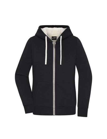 Sweatshirt à capuche femme Zippé Doublé sherpa noir