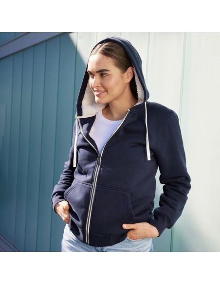 Sweatshirt à capuche femme Zippé Doublé sherpa marine