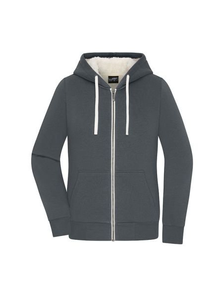 Sweatshirt à capuche femme Zippé Doublé sherpa gris foncé