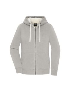 Sweatshirt à capuche femme Zippé Doublé sherpa gris clair