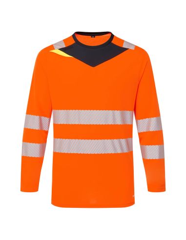 Long Sleeve High Visibility Work T-shirt with Segmented Stripes DX416 Portwest