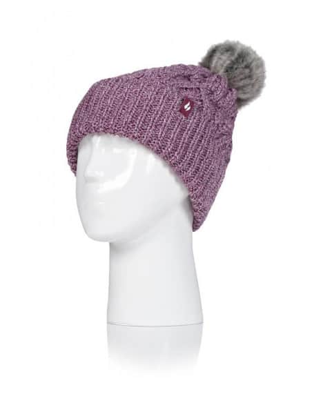 Bonnet à pompon à revers côtelé pour Femme Heat Holders