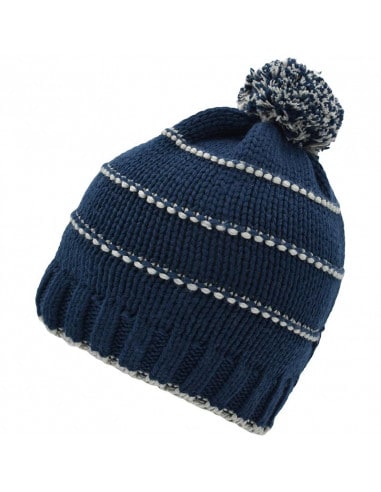 Bonnet rayé avec pompon en tricot doublé polaire Homme