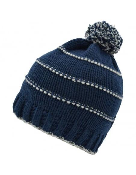 Bonnet rayé avec pompon en tricot doublé polaire Homme