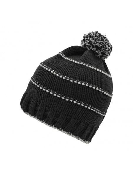 Bonnet rayé avec pompon en tricot doublé polaire Homme