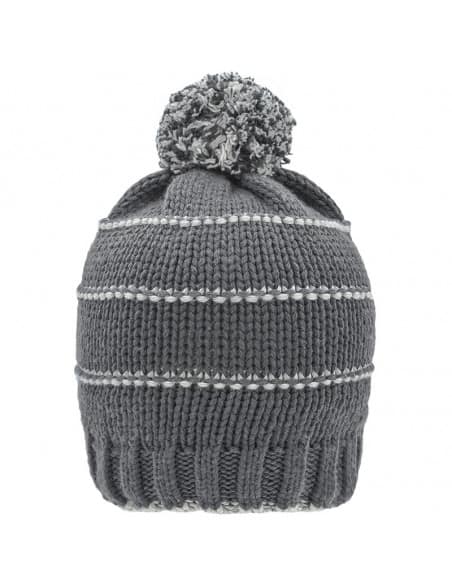 Bonnet rayé avec pompon en tricot doublé polaire Homme