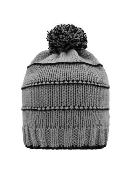 Bonnet rayé avec pompon en tricot doublé polaire Homme