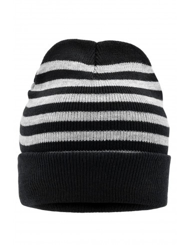 Striped beanie with 2 layers of knitting