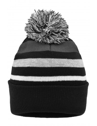 Double layered striped knit hat with pom-pom Myrtle beach