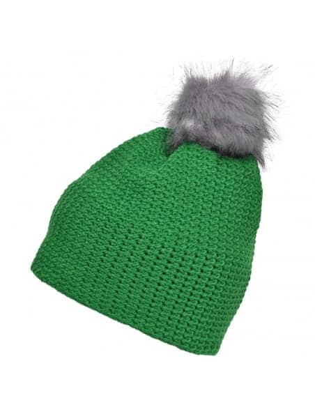 Bonnet crocheté doublé polaire avec pompon vert