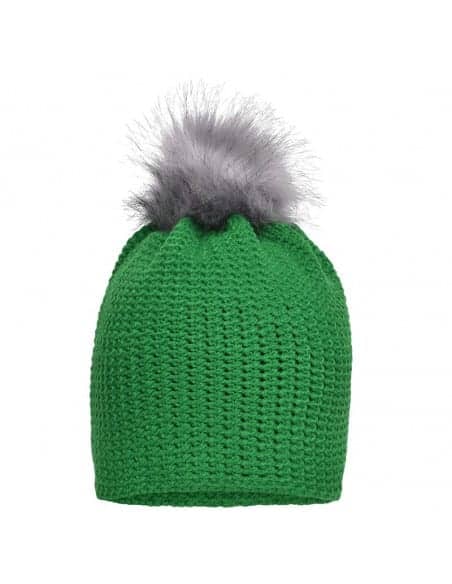 Bonnet crocheté doublé polaire avec pompon vert