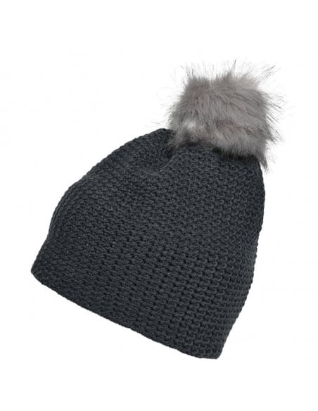 Bonnet crocheté doublé polaire avec pompon anthracite