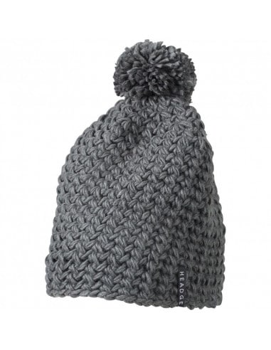 Bonnet crocheté fait main doublé polaire avec pompon anthracite